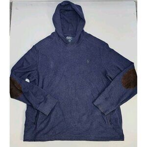 Vintage Polo Ralph Lauren Mens Hoodie XL Elbow Pads Blue Sweatshirt Green Pony